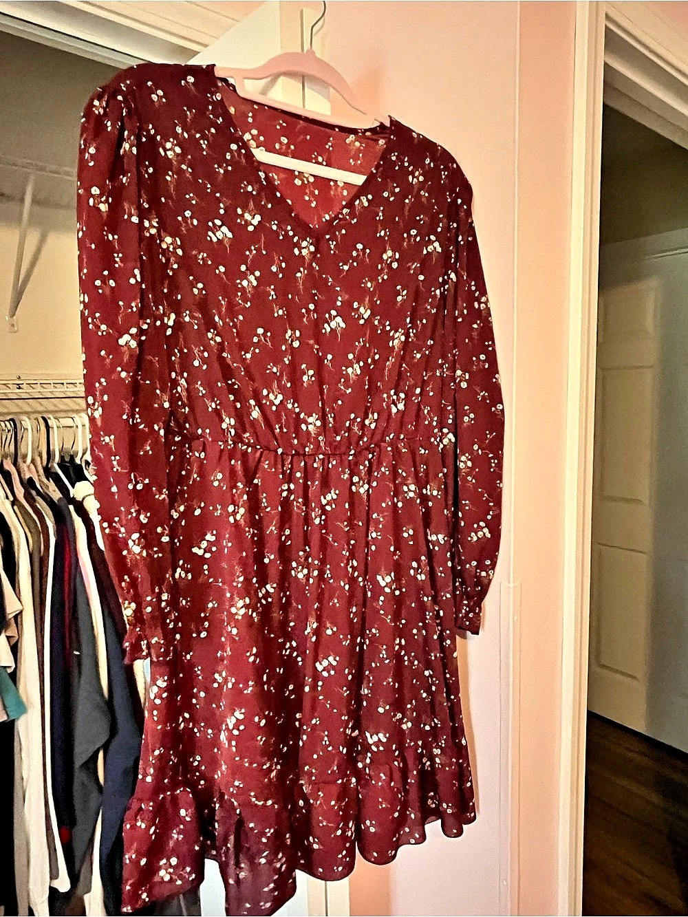 Floral Midi Dress in Red & Gold Like New